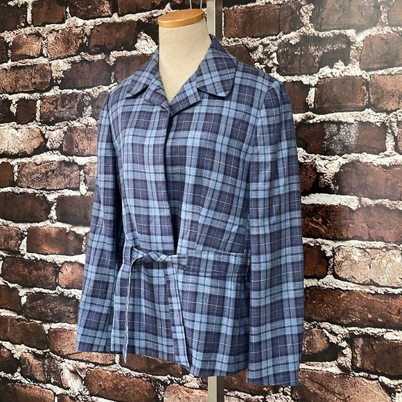Davide Cenci Blazer Women's 10 Blue Plaid Jacket Button Collar Office Business - Picture 6 of 15
